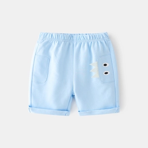 Kids light blue cotton shorts with cartoon monster eyes and elastic waist design