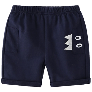 Kids navy blue casual cotton shorts with monster eye print and elastic waistband