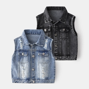 Gilet di Jeans per Ragazzi Lavato Strappato Senza Maniche Giacca con Stampa Cartoon Primavera Autunno Casual Gilet da Cowboy