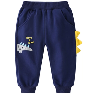 Pantaloni sportivi blu scuro per bambini con stampe di dinosauri e dettagli 3D