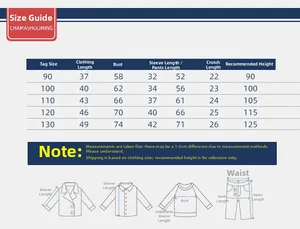 Detailed size chart for boys' autumn sweatshirt and pants set with measurements