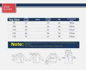 Guide des tailles détaillé pour pantalon de jogging rayé garçon avec mesures