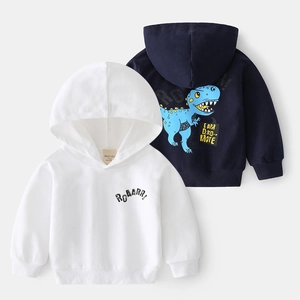 Kids Dinosaur Hoodie Boys Long Sleeve Cotton Blend Pullover Sweatshirt Cartoon Print Lettering Toddler Casual Top Spring Autumn