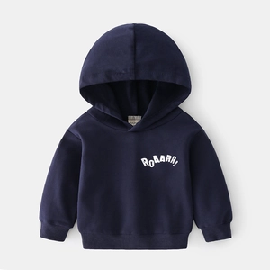 Boys navy blue dinosaur hoodie featuring Roaarr print and soft ribbed cuffs