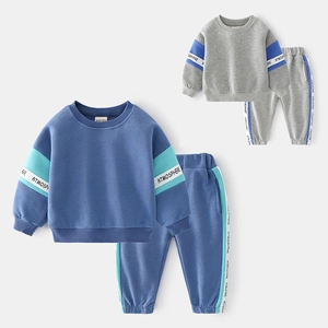 Toddler Boys Autumn Cotton Blend Sportswear Set Long Sleeve Letter Print Hoodie And Sweatpants Casual Kids Top And Pants
