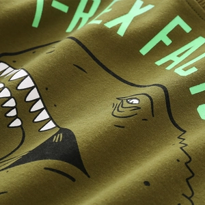 Sweat-shirt en coton vert armée pour bambin avec imprimé T-Rex et lettrage face
