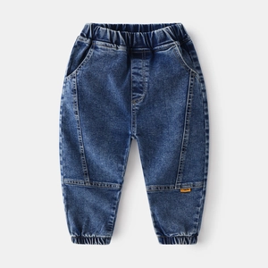 Jungen Jeans-Jogger in Vintage-Blau mit elastischem Bund und orangefarbenem Label