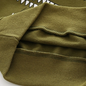Sweatshirt enfant vert olive avec poignets côtelés et doublure douce en coton bouclé