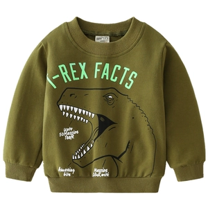 Sweat enfant vert armée en coton avec imprimé dinosaure T-Rex noir et texte vert