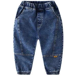 Jungen Patchwork-Jeans mit elastischem Bund und orangefarbenem Webetikett