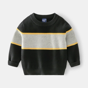 Kids color-block knit sweater in black and yellow with ribbed cuffs and crew neck