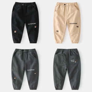 Boys Casual Cargo Pants Elastic Waist Cotton Blend Joggers With Dog Embroidery Letter Print Spring Autumn Kids Long Trousers