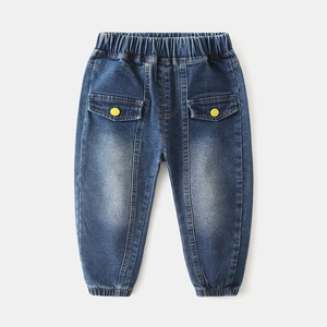 Jeans en Denim Décontractés pour Garçons Style Coréen Pantalons à Taille Élastique pour Enfants Couleur Unie Délavés pour Automne Printemps