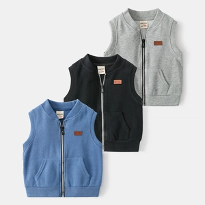 Kids Fashion Cotton Blend Knitted Vest Boys Solid Color Zipper Waistcoat Spring Autumn Casual Sleeveless Jacket Top