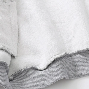 Boys fleece baseball jacket with thick white plush lining and grey ribbed cuff details