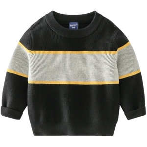 Kids color-block striped knit sweater with ribbed cuffs in black grey and yellow