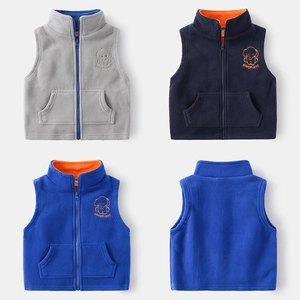 Gilet en Polaire pour Garçons Épaissi Double Couche Gilet à Fermeture Éclair Éléphant de Dessin Animé Brodé Automne Hiver Décontracté pour Enfants