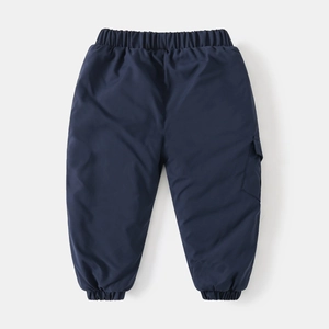 Thick navy blue winter trousers for boys with fleece lining and elastic waist and hem