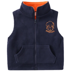 Gilet épais en polaire pour petit garçon bleu marine avec broderie éléphant orange