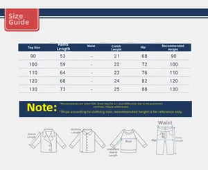 Size chart for boys cartoon robot denim jeans with length and waist measurements