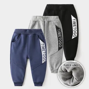 Kids Boys Winter Fleece Lined Sweatpants Thicken Warm Jogger Pants Letter Printed Casual Cotton Blend Trousers Sporty Bottoms