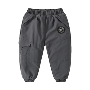 Kids warm dark grey cargo joggers with elastic waist and TYEKIDS badge embroidery