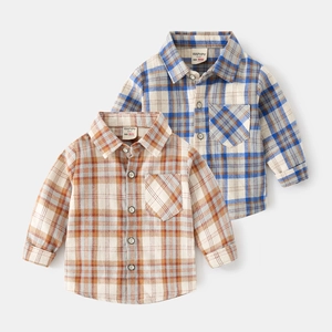 Chemise à Carreaux à Manches Longues pour Garçons en Coton Décontracté Top Boutonné Vêtements à la Mode pour Enfants Automne