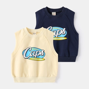 Gilet Sweat-shirt Sans Manches Garçon Mélange Coton Col Rond Pullover Imprimé Dessin Animé Décontracté Style Coréen Haut Enfant