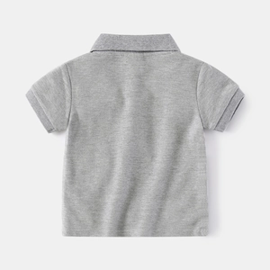 Classic grey short-sleeved polo shirt for boys with breathable piqué texture back view