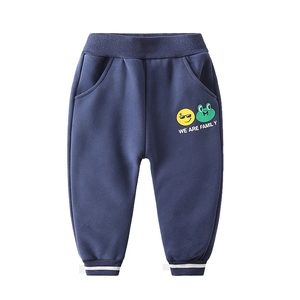 Pantaloni sportivi blu navy per bambini con stampa rana e polsini elastici a costine