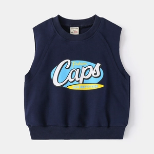 Gilet sans manches bleu marine pour enfants avec imprimé Caps et bords côtelés