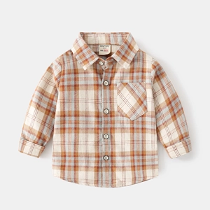 Chemise à manches longues en coton pour garçons avec motif à carreaux orange et marron