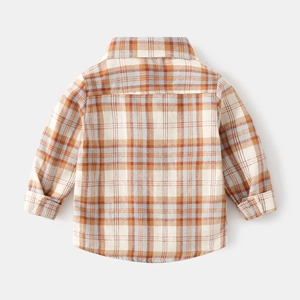 Chemise à carreaux vintage pour garçons en coton aux tons orange chaud et bleu