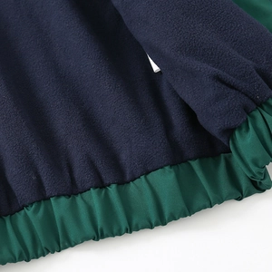 Fleece-lined kids hooded jacket in dark green with warm inner fabric and elastic hem