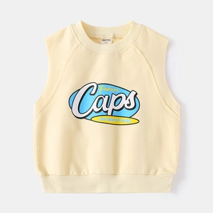 Gilet en tricot sans manches jaune clair pour garçons avec imprimé lettres tendance