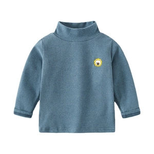 Kids grey blue thermal turtleneck base layer with lion embroidery for winter wear