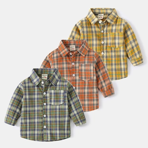Boys Casual Plaid Long Sleeve Shirt 100 Percent Cotton Soft Washed Lapel Button Down Top For Children Autumn Wear