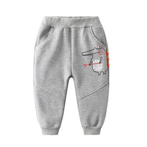 Kids grey winter fleece joggers with cute 3D crocodile pattern and ribbed cuffs