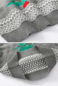 Detail of kids Christmas sweater showing ribbed hem and warm knitted interior texture