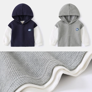 Sweat à capuche pour garçon en maille gaufrée avec écusson AE et manches contrastées