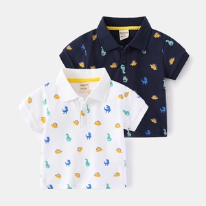 Boys Short Sleeve Polo Shirt Dinosaur Print Cotton Breathable Lapel Top Casual Summer Clothes For Kids Toddlers