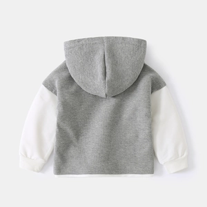 Sweat à capuche gris en maille gaufrée pour garçon avec design superposé et vue de dos