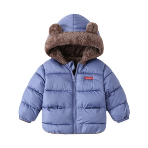 Reversible hooded winter jacket for boys with cute bear ears and fleece lining