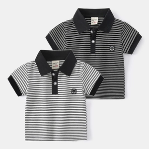 Polo à Rayures pour Garçons Manches Courtes Mélange de Coton T-Shirt d'Été Bébé Avec Patch Brodé Style Coréen