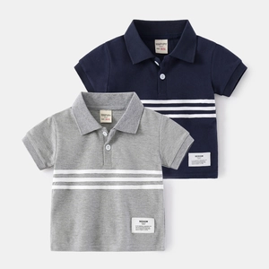 Boys Striped Polo Shirt Short Sleeve Cotton Pique Lapel Top Casual Summer Fashion Clothing For Toddlers Kids
