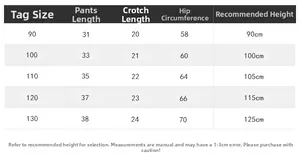 Size chart for boys summer shorts from 90 to 130 cm height with detailed measurements
