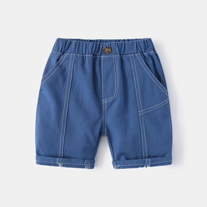 Boys casual blue shorts with elastic waist and contrast stitching for summer wear