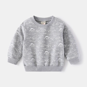 Kids grey long sleeve sweatshirt with dinosaur print and ribbed cuffs for boys