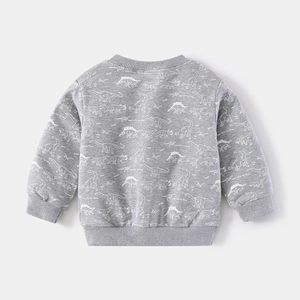 Kids grey sweatshirt with all-over white dinosaur print and ribbed cuffs and hem