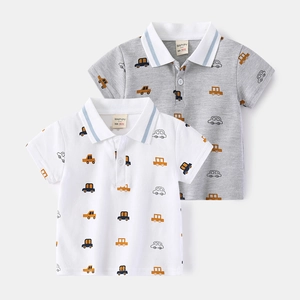 Polo à Manches Courtes pour Garçons Imprimé Voiture Dessin Animé en Coton Respirant Été Top Mode Coréenne pour Enfants